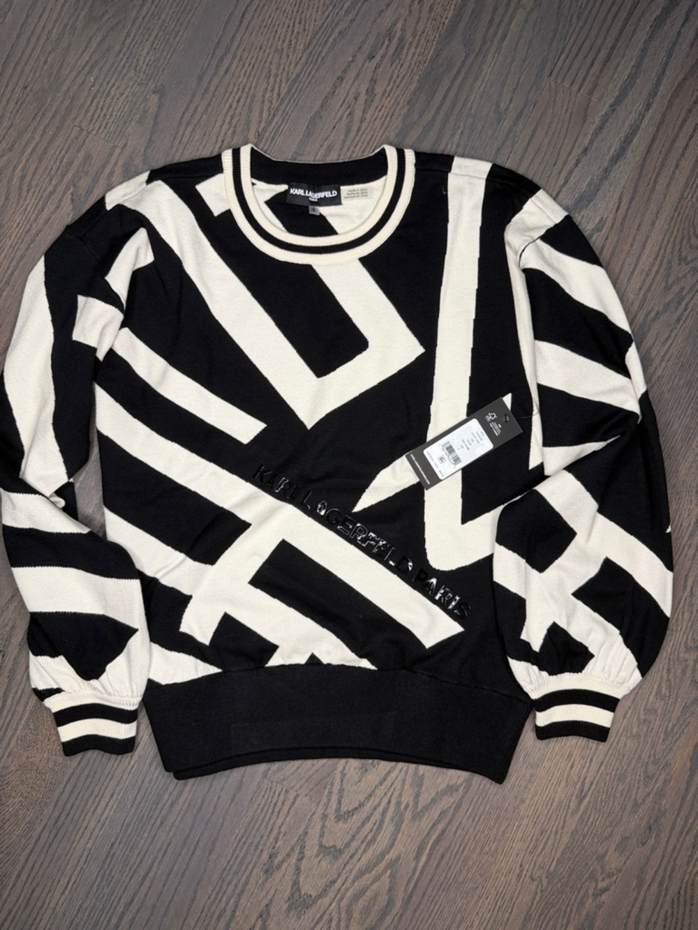Karl Lagerfeld Black and White Geometric Crewneck Sweater